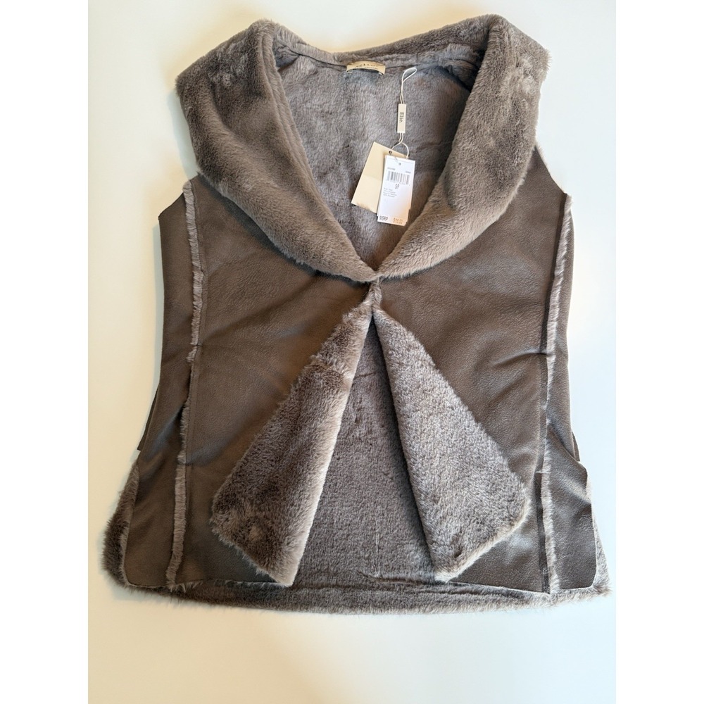 Elie Tahari Faux Suede/Plush Brown Women's Vest Sz S/P #glam